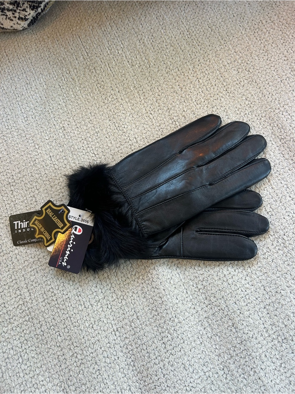 Quinn Black Leather Gloves with Faux Fur Cuff